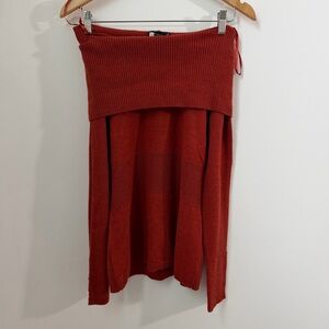Carole Little 100% Merino Wool Y2K Burnt Orange Foldown Off Shoulder Sweater L